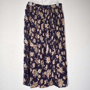 Vintage Peggy Sue flowy navy floral midi to maxi skirt size large
